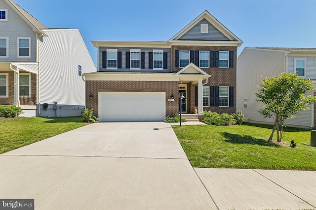 2089 Whithorn Hl, Jeffersonton, VA 22724 - view of front of home featuring brick siding, a garage, concrete driveway, and a front lawn