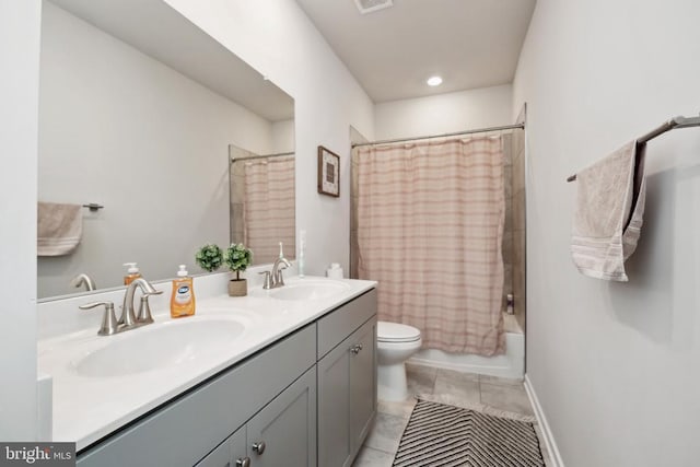 2089 Whithorn Hl, Jeffersonton, VA 22724 - full bathroom with double vanity, toilet, shower / tub combo, and tile patterned flooring