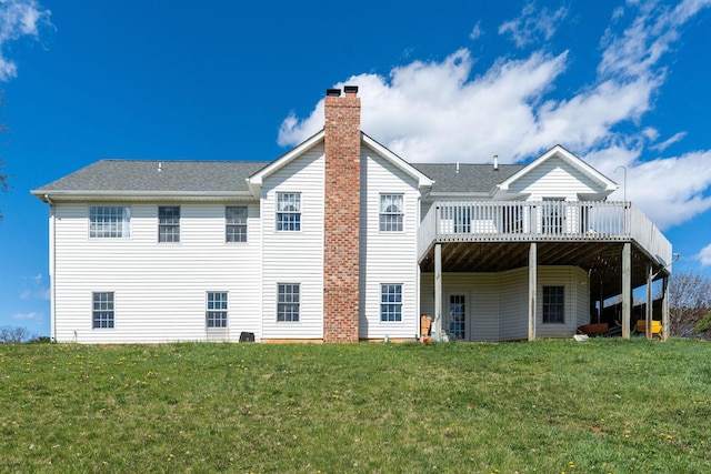 49 Bridgeport Dr, Waynesboro, VA 22980 - back of property featuring a deck, a yard, and a chimney