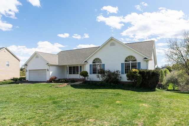 49 Bridgeport Dr, Waynesboro, VA 22980 - ranch-style home featuring an attached garage, a front yard, roof with shingles, and asphalt driveway