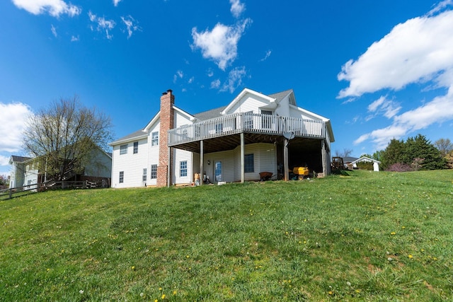 49 Bridgeport Dr, Waynesboro, VA 22980 - rear view of property featuring a deck, a chimney, and a lawn