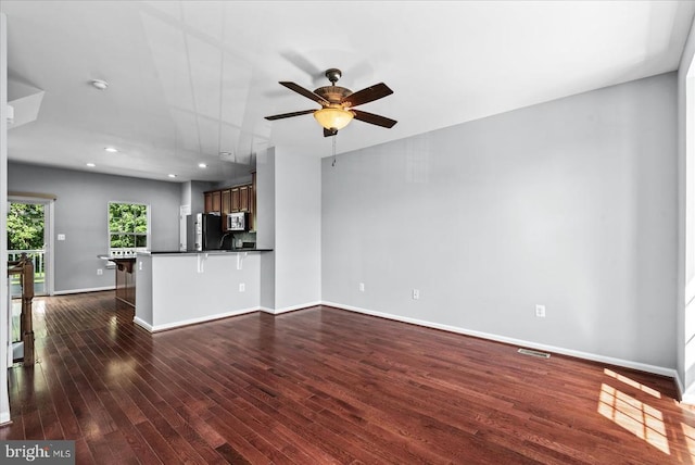 4631 Alliance Way, Fredericksburg, VA 22408 - unfurnished living room featuring dark wood-type flooring, a ceiling fan, and recessed lighting