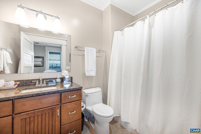 2055 Thomas Jefferson Pkwy, Charlottesville, VA 22902 - full bathroom featuring tile patterned floors, toilet, vanity, and ornamental molding