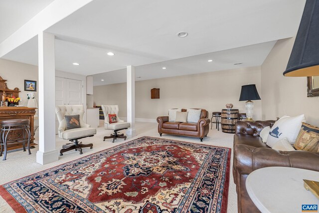 2055 Thomas Jefferson Pkwy, Charlottesville, VA 22902 - carpeted living area featuring baseboards and recessed lighting