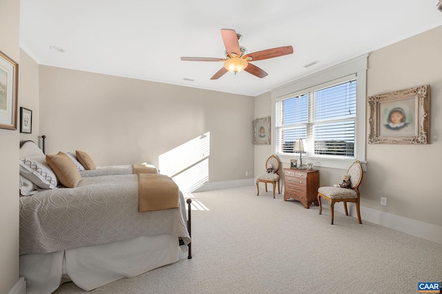 2055 Thomas Jefferson Pkwy, Charlottesville, VA 22902 - carpeted bedroom with baseboards, ceiling fan, ornamental molding, and visible vents