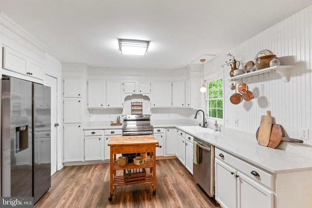 11600 Saddleback Dr, Fredericksburg, VA 22407 - kitchen with appliances with stainless steel finishes, a sink, open shelves, and wood finished floors