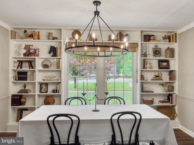 11600 Saddleback Dr, Fredericksburg, VA 22407 - dining space with a chandelier, dark wood-style flooring, and baseboards