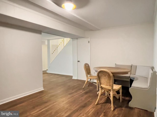 11600 Saddleback Dr, Fredericksburg, VA 22407 - dining room featuring dark wood-type flooring, stairway, and baseboards
