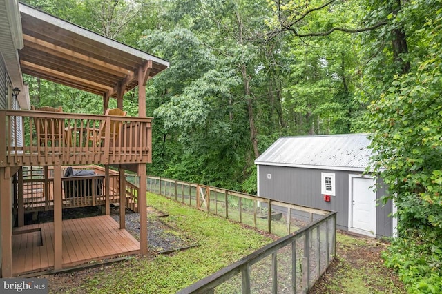 11600 Saddleback Dr, Fredericksburg, VA 22407 - fenced backyard featuring a wooden deck, a forest view, and stairs