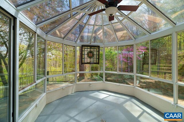 7035 Blackwells Hollow Rd, Crozet, VA 22932 - unfurnished sunroom with a ceiling fan
