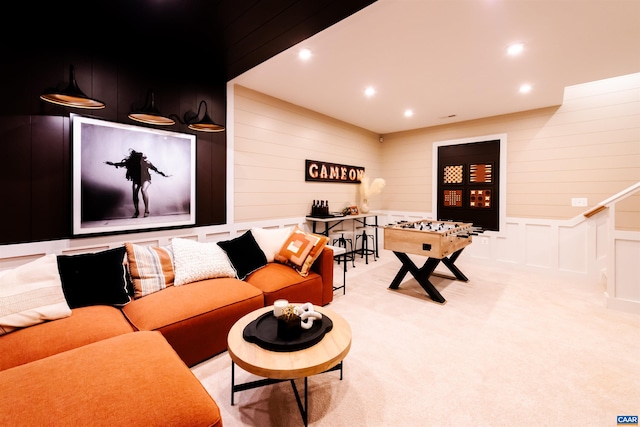3076 Horizon Rd, Charlottesville, VA 22902 - carpeted living room featuring a decorative wall and recessed lighting