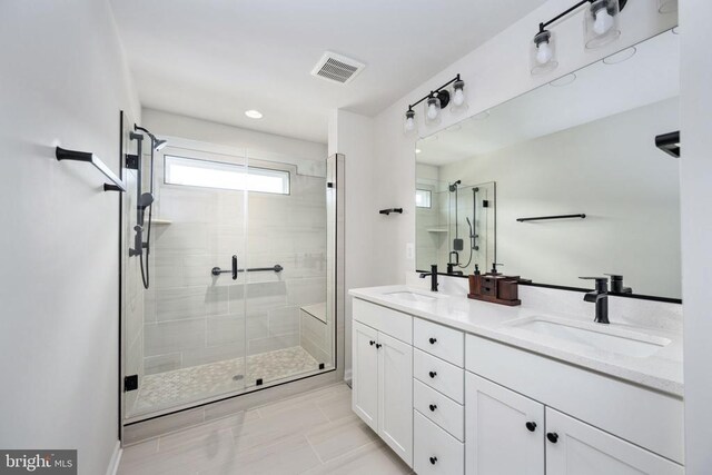 4114 Bolton Ct, Fredericksburg, VA 22408 - full bath featuring double vanity, a shower stall, and recessed lighting