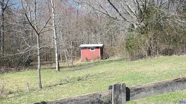 983 Williamstown Rd, Shipman, VA 22971 - view of green lawn with a shed, an outbuilding, and a forest view