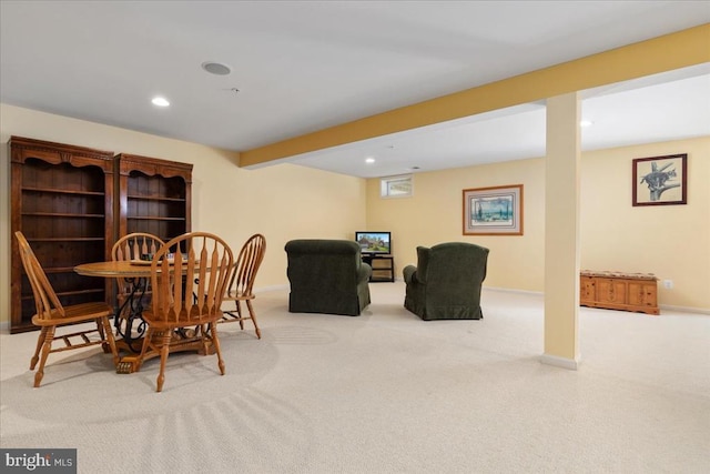  - dining area with baseboards, recessed lighting, and carpet
