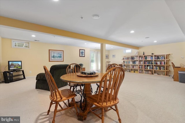  - dining space with carpet flooring and recessed lighting