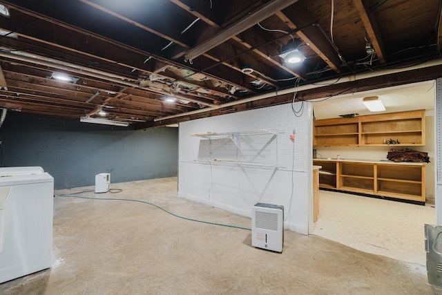 unfinished basement featuring concrete block wall