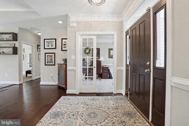 5761 Agecroft Rd, Spotsylvania, VA 22551 - entrance foyer featuring dark wood-type flooring, crown molding, baseboards, and recessed lighting