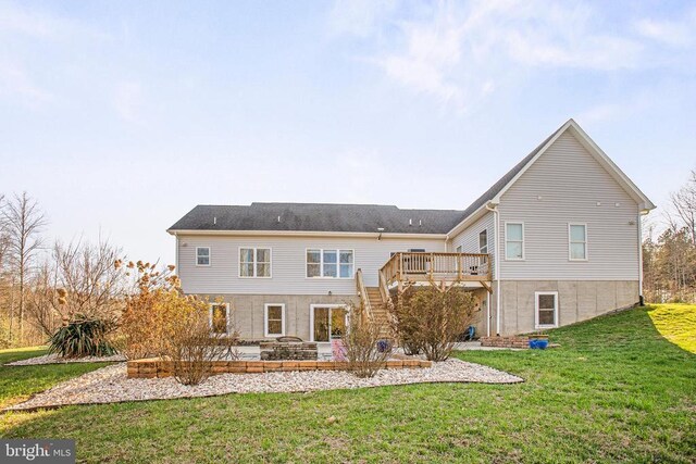 5761 Agecroft Rd, Spotsylvania, VA 22551 - rear view of house with a patio area, stairway, a deck, and a lawn
