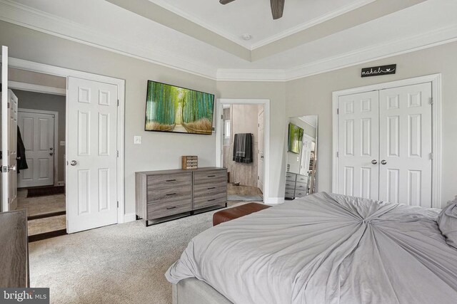 5761 Agecroft Rd, Spotsylvania, VA 22551 - bedroom featuring carpet flooring, ornamental molding, a closet, baseboards, and ceiling fan