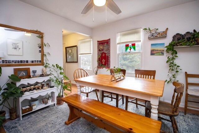 dining area featuring ceiling fan