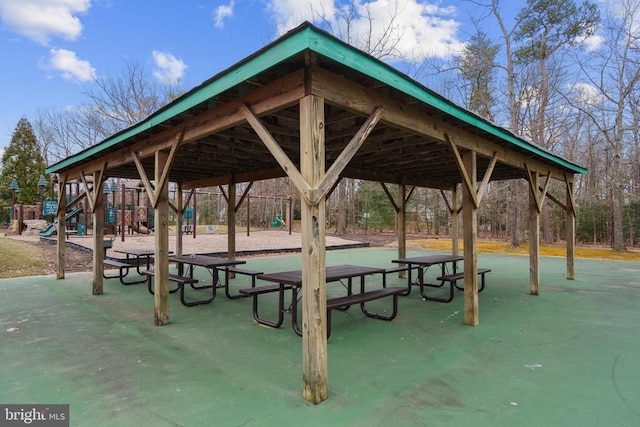 view of community with a gazebo and playground community