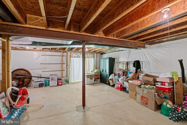 view of unfinished basement