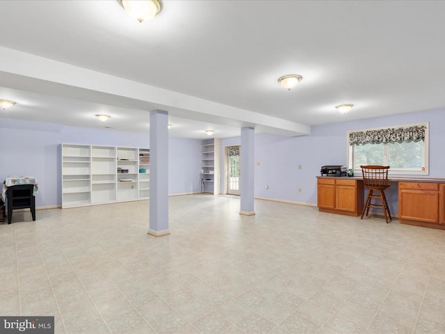 basement with built in shelves