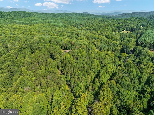 drone / aerial view featuring a mountain view