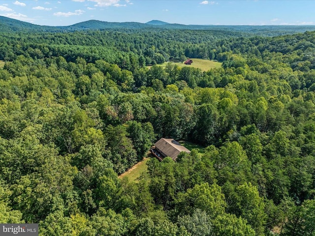 drone / aerial view featuring a mountain view