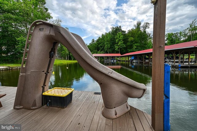 view of dock with a water view