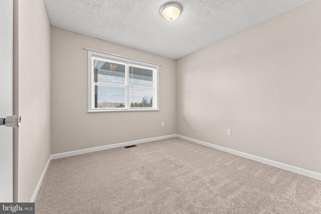 carpeted spare room with a textured ceiling