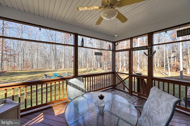 sunroom / solarium with ceiling fan