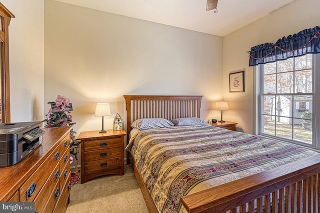 bedroom with multiple windows and light colored carpet