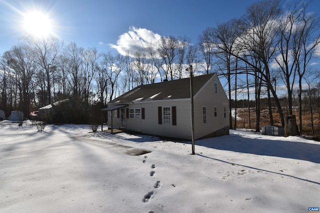 exterior space with a storage shed