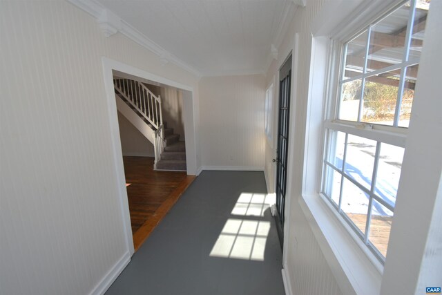 spare room featuring ornamental molding, dark hardwood / wood-style floors, and ceiling fan