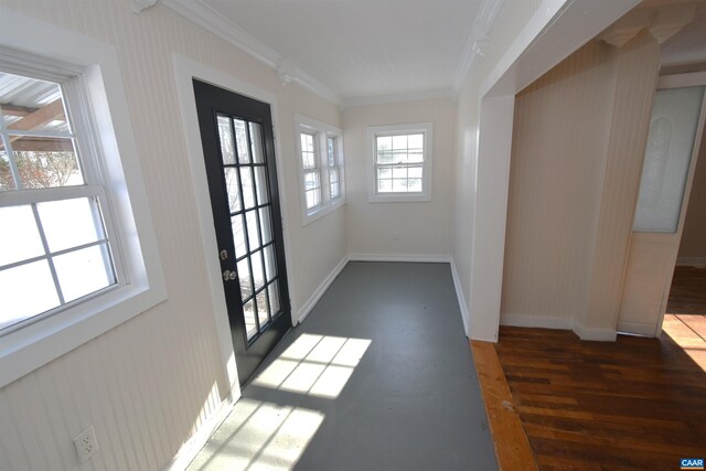 unfurnished room featuring ornamental molding, dark hardwood / wood-style floors, and ceiling fan