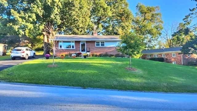 ranch-style home with a front lawn