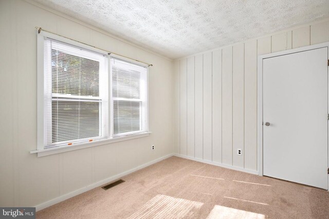 carpeted empty room with a textured ceiling