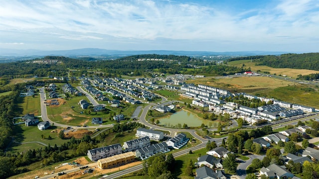 aerial view featuring a residential view and a water view