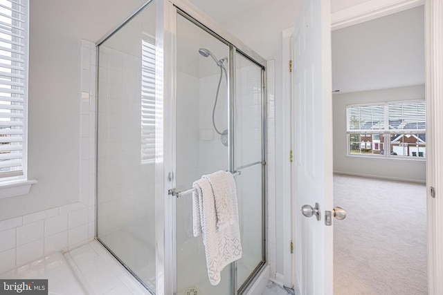 bathroom featuring a shower stall