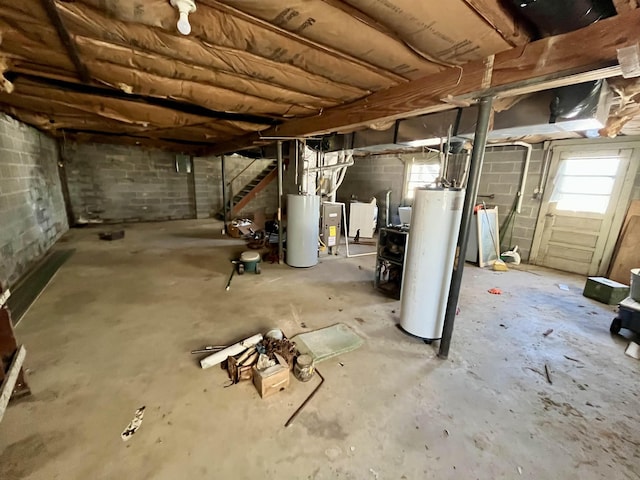 basement featuring gas water heater