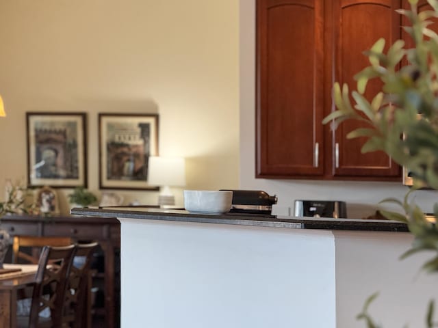 kitchen with dark countertops