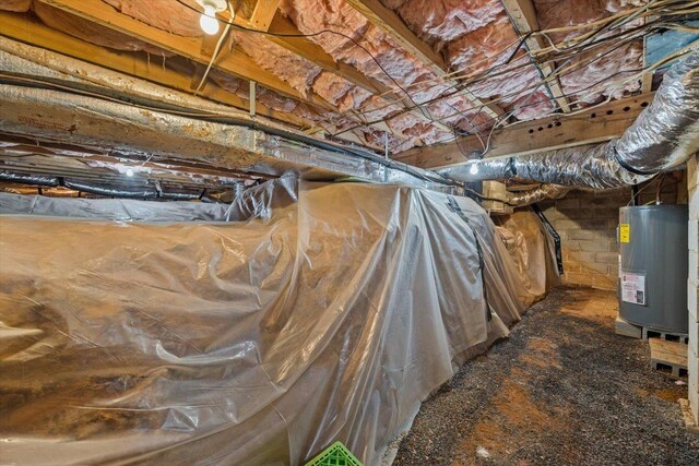 unfinished basement with gas water heater