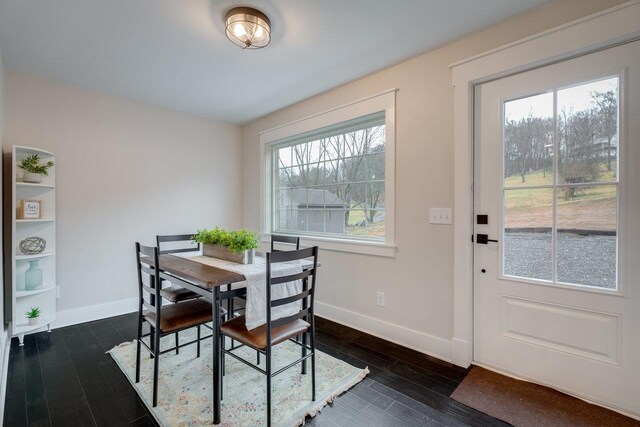 dining area with dark wood-type flooring and plenty of natural light