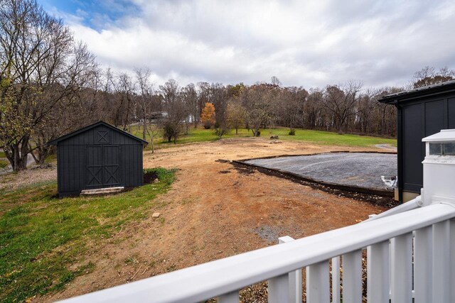 view of yard with a storage shed