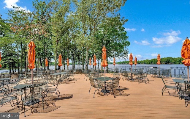 wooden deck with a water view