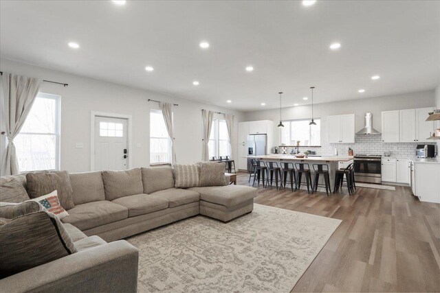 living room featuring light wood-type flooring