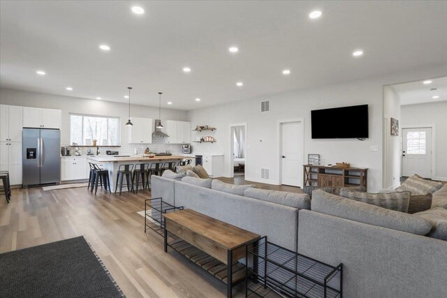 living room featuring light hardwood / wood-style flooring and plenty of natural light