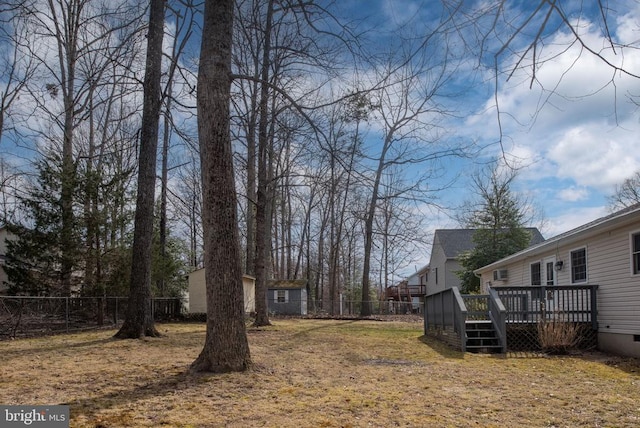 view of yard featuring a deck and a fenced backyard