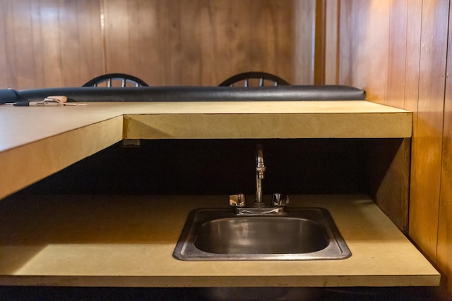 details with wooden walls and sink